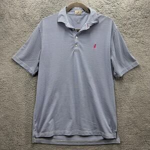 Johnnie-O Men's Medium Blue White Striped Polo Shirt Preppy Resort Beach Golf